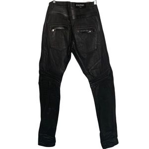 PIERRE BALMAIN Black Leather Coated Black Jean Moto Pants Size 31